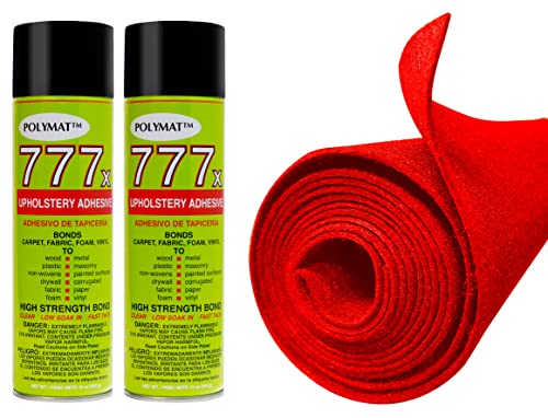12FT x 3.75FT Red Carpet ROLL + 2 CANS of 777 Glue for Polymat Series 35 Latex Backed-Carpet