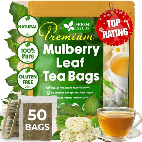 Image of FreshDrinkUS, Premium 50 Bags Mulberry Leaf Tea, 100% Natural & Pure. Made with Eco-Conscious Tea Bags. No Sugar, No Caffeine, No Gluten, Vegan.