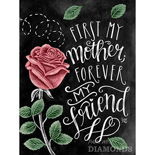 5D Diamond Painting by Number Kits, Full Drill for Adults Kids,Craft Rhinestone with Diamonds Set Arts Decor First My Mother Forever My Friend 11.8x15.7Inches