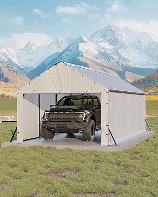 GarveeLife 11'x20'x9' Vertical Roof Metal Carport, Enclosed Car Ports with Heavy Duty Steel Frame, for All-Weather, for Full-Size Pickup Trucks, Boats, and Tractors