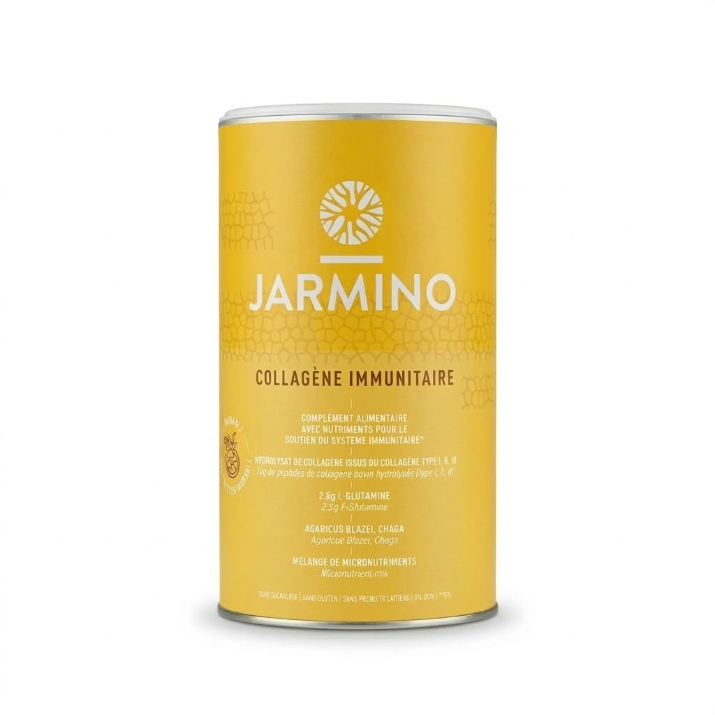 JARMINO Immun Collagen (450g) | Poudre de collagène avec L-glutamine - renforcer le système immunitaire | Vitamines C, D, sélénium, zinc, gingembre, sureau, champignons vitaux