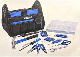KOBALT 22pc HOUSEHOLD TOOL SET KNIFE HAMMER PLIERS WRENCH SAW SCREWDRIVERS BAG