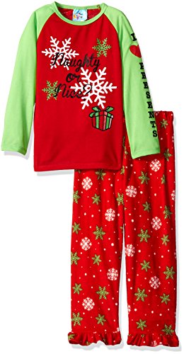 Bunz Kidz Little Girls' Toddler Naughty Or Nice 2 Piece Pajama Set, Red, 4T