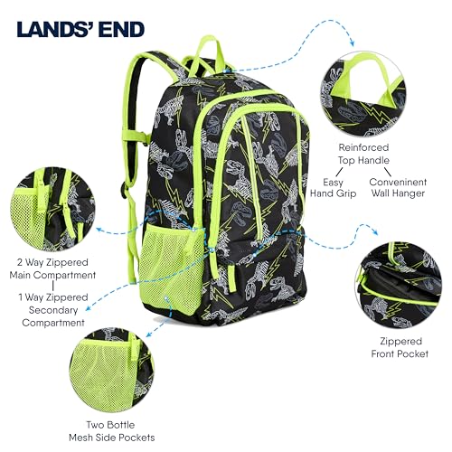Image of Lands' End Unisex Kids Large ClassMate Lightweight Durable Elementary School Backpack, Black Highlight