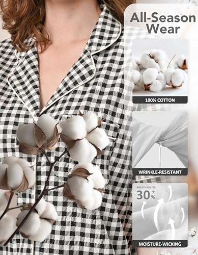 Image of NAP BOUND 100% Cotton Women Pajama Sets Button Down Short Sleeve Sleepwear Soft Pjs 2 Piece Lounge Set with Pocket XS-XXL