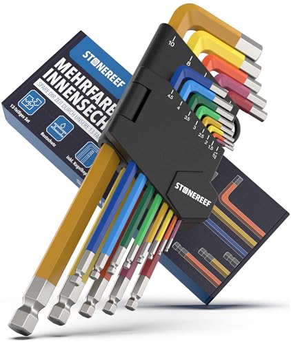 Innensechskantschlüssel Set 13tlg. [inkl. Kugelkopf] - 1,27-10mm Sechskant Multicolour Satz, Sechskantschlüssel Set für Handwerker, Winkelschlüsselsatz