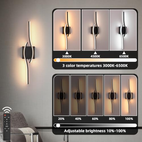 Image of Battery Operated Wall Sconces Set of Two, Black 23.6 inch 3 Color LED dimmable Wireless Wall Sconce with Remote Control, USB Rechargeable Wall Lights for Living Room Bedroom Hallway Background
