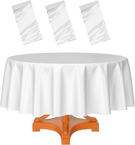HEIPINIUYE Paquete de 3 manteles redondos blancos de 84 pulgadas, desechables, de plástico, impermeables, para interiores y exteriores, fiestas,