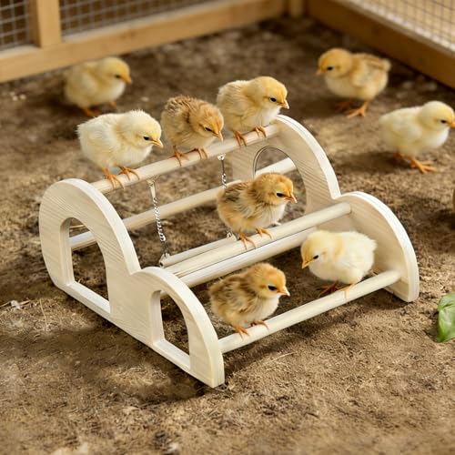 Chicken Perch with Swing & Mirror Waterproof PVC Roosting Stand for Hens Activity Gym for Chick Toys & Bantams Durable Easy-Clean Coop and Brooder