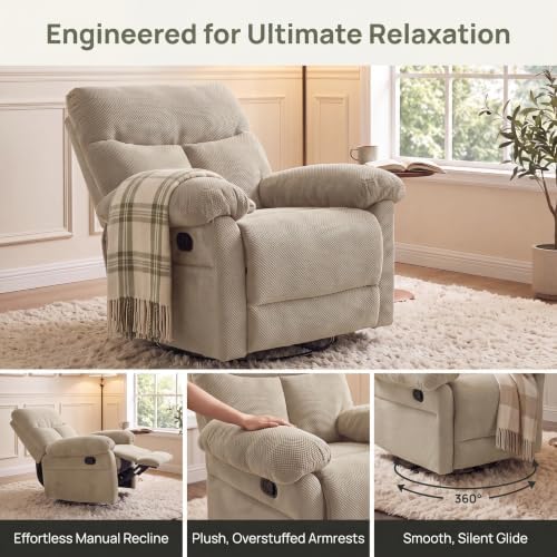 Image of Manual 360 Swivel Rocker Recliner Chair for Living Room, Camel