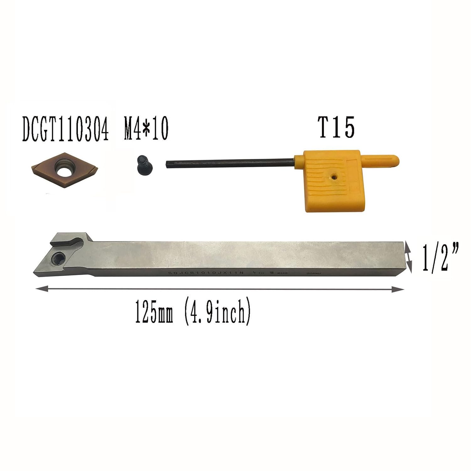 1/2 Indexable Turning Tool Holder with 55 Degrees Rhombic Insert DCGT11 DCGT Insert Finish Turning for Processing Small Parts Carbide Turning Inserts (10pcs DCGT110304R-F with 1/2 Holder)