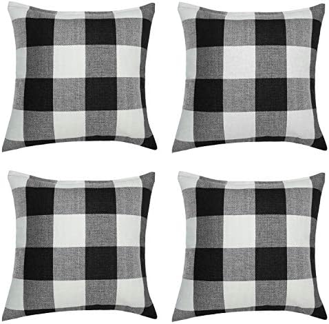 Aneco 4 Pack 18 × 18 Inch Pillow Cover Buffalo Plaid Black White Check Plaid Cushion Classic Tartan Linen Pillow Cover Sofa Bedroom Car