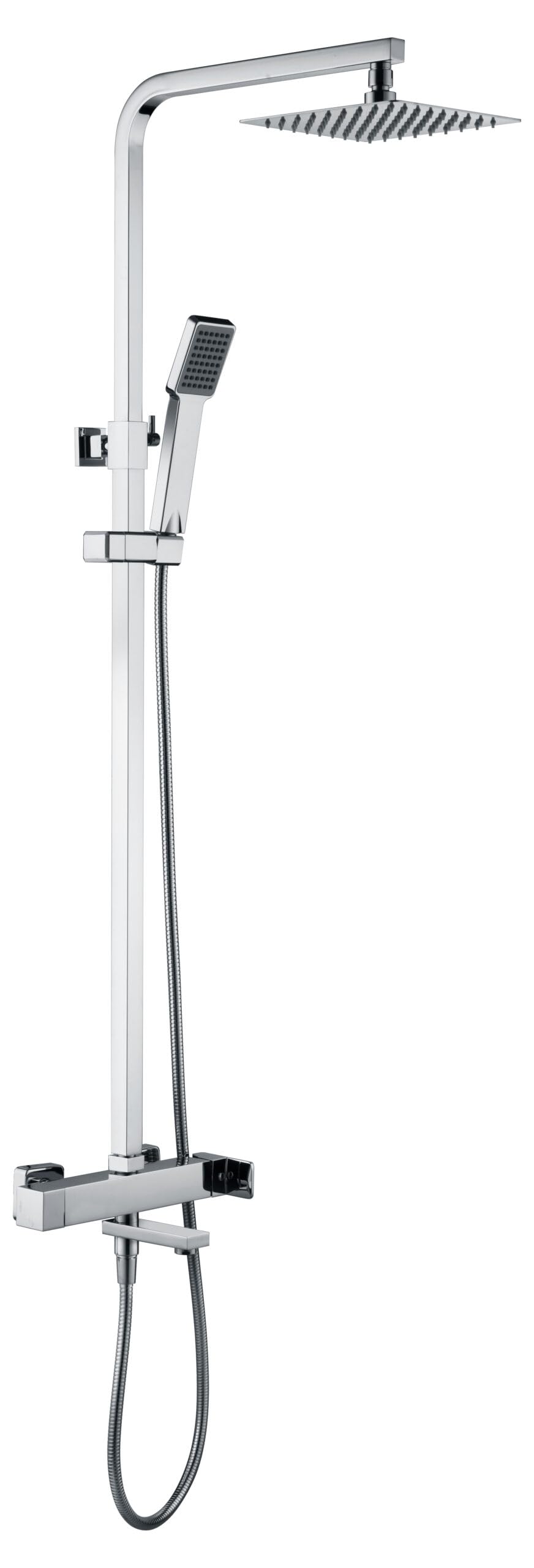 IMEX - Colonna Doccia con Rubinetto Vasca Cromato | Set Vasca con Soffione Anticalcare | Rubinetteria in Ottone e Acciaio Inox S.304 con Asta Estensibile | Serie Fiji