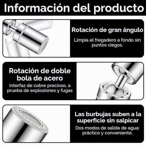 Miniatura 5 de Azureray Boquilla Para Grifo De Cocina Giratoria 360 - Adaptador Con 2 Tipos De Chorro Y Filtro Ahorrador, Universal M22 M24 Para Fregaderos Y Lavabos