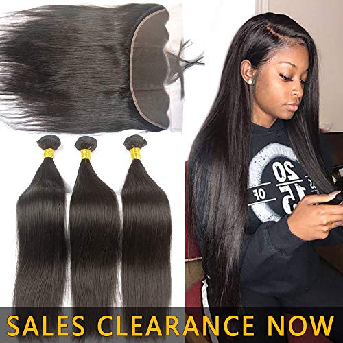 Best Human Straight Hair Weft 3 Bundles 9A Peruvian Virgin Hair Weave With 13x4 Frontal Closure Pre Plucked With Baby Hair Cheap Brazilian Indian 4x13 Ear to Ear Swiss Lace Frontals 10 10 10 And 10