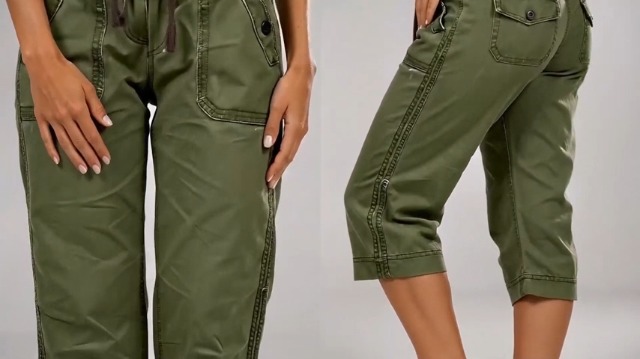 Flamingals Straight Leg High Waist Capri Drawstring Pants Army