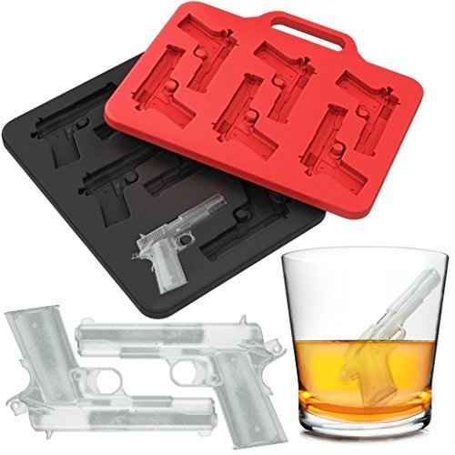 Ice Molds Tray | Gun Shaped Silicone Ice Cube Trays | Perfect Ice Cube Molds Maker for Whiskey Bourbon Cocktail Beverage Drinks BPA-Free | Black Red 2 Pack