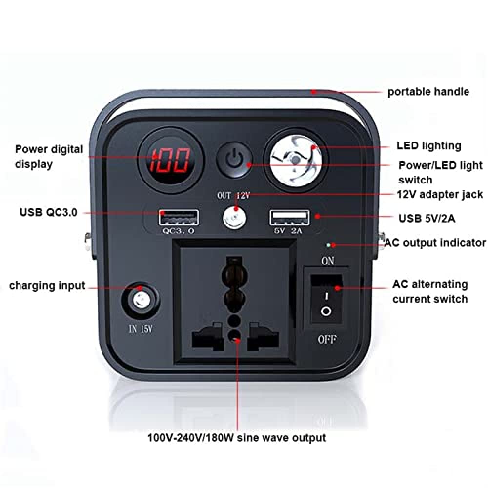 Centrale électrique Portable 180 W pour Camping, Centrale électrique Portable 266,4 Wh, Batterie au Lithium de Camping 72 000 mAh d'urgence, avec Lampe de Poche Lumineuse, pour cam