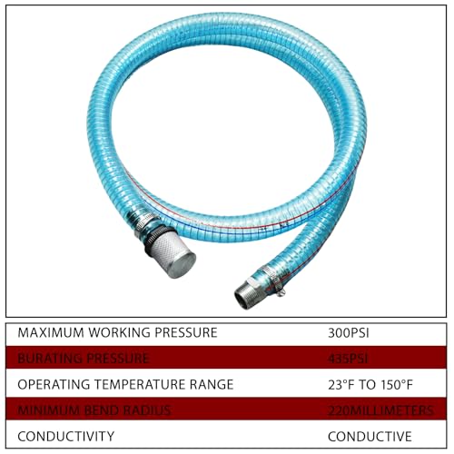 Image of Suction Hose 1 Inch ID Clear PVC Hose Kit, 6.5ft 304 Stainless Steel Wire Reinforced Tubing with NPT Adapter, Clamps & Tape for Fuel Oil Water Suction Discharge
