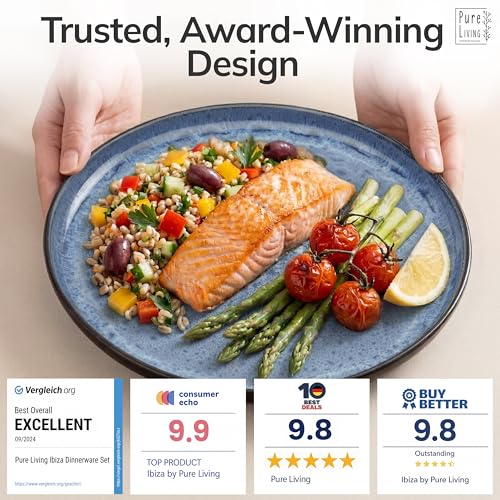 Image of 24 Piece Dinnerware Sets for 6 - Stoneware Tableware Set - Bowl and Plate Set - Dinner Service 6 persons - Tableware Sets Pure Living Black Deep Blue