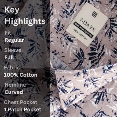 Image of 7-DAYS Men's Premium Printed Shirt - 100% Cotton, Regular Fit, Full Sleeve, with Pocket - Versatile for Formal Occasions and Casual Wear