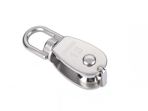 Miniatura 4 de I-MART Paquete de 12 poleas M15, polea giratoria de acero inoxidable 304, polea de cuerda resistente para elevación, polea de cable para cuerda de