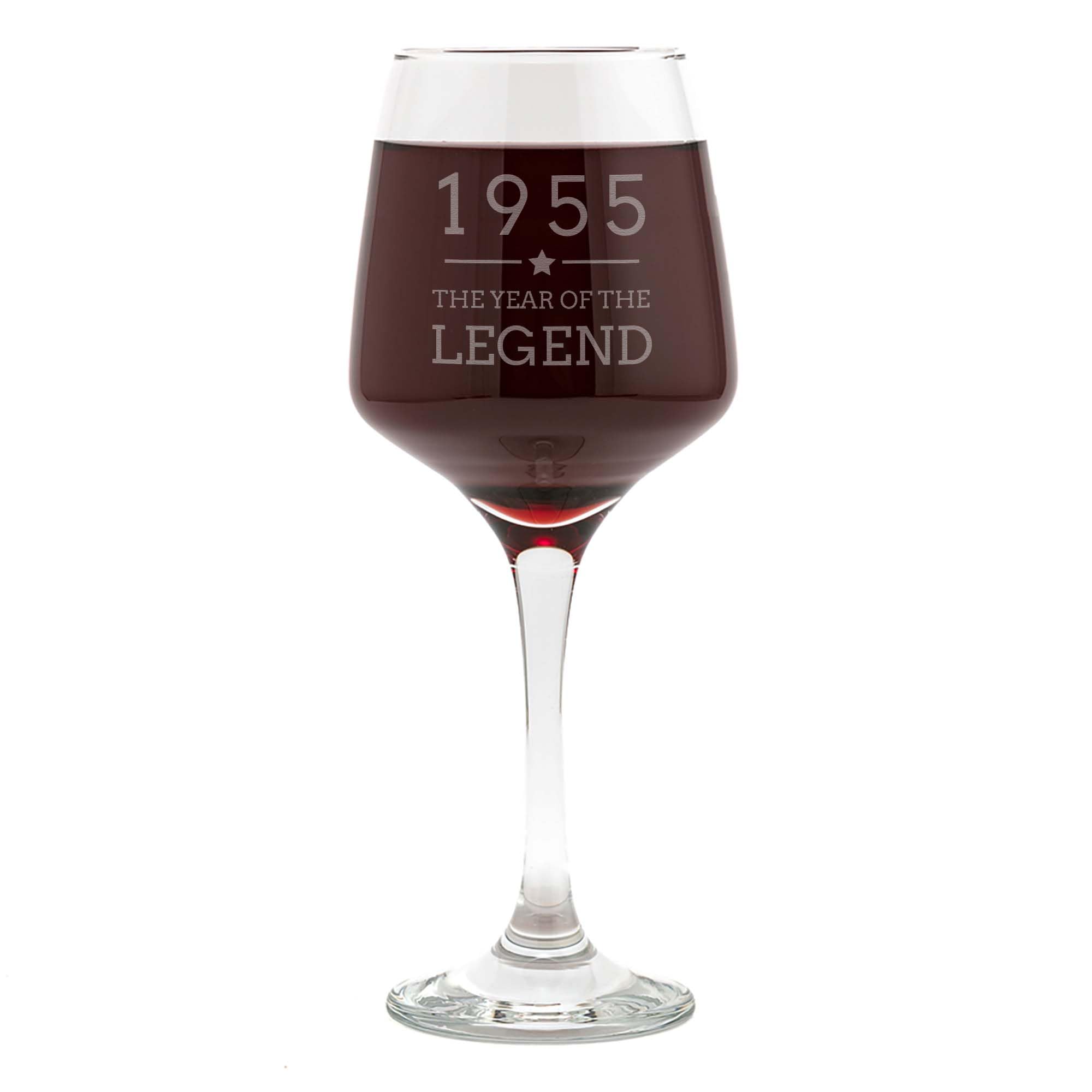 Dust and Things Engraved Wine Glass - Year of The Legend Design | 70th Birthday Gifts for Men Him | Milestone Birthday Keepsake | Wine Gift for Dad Grandad Brother Friends (1955)