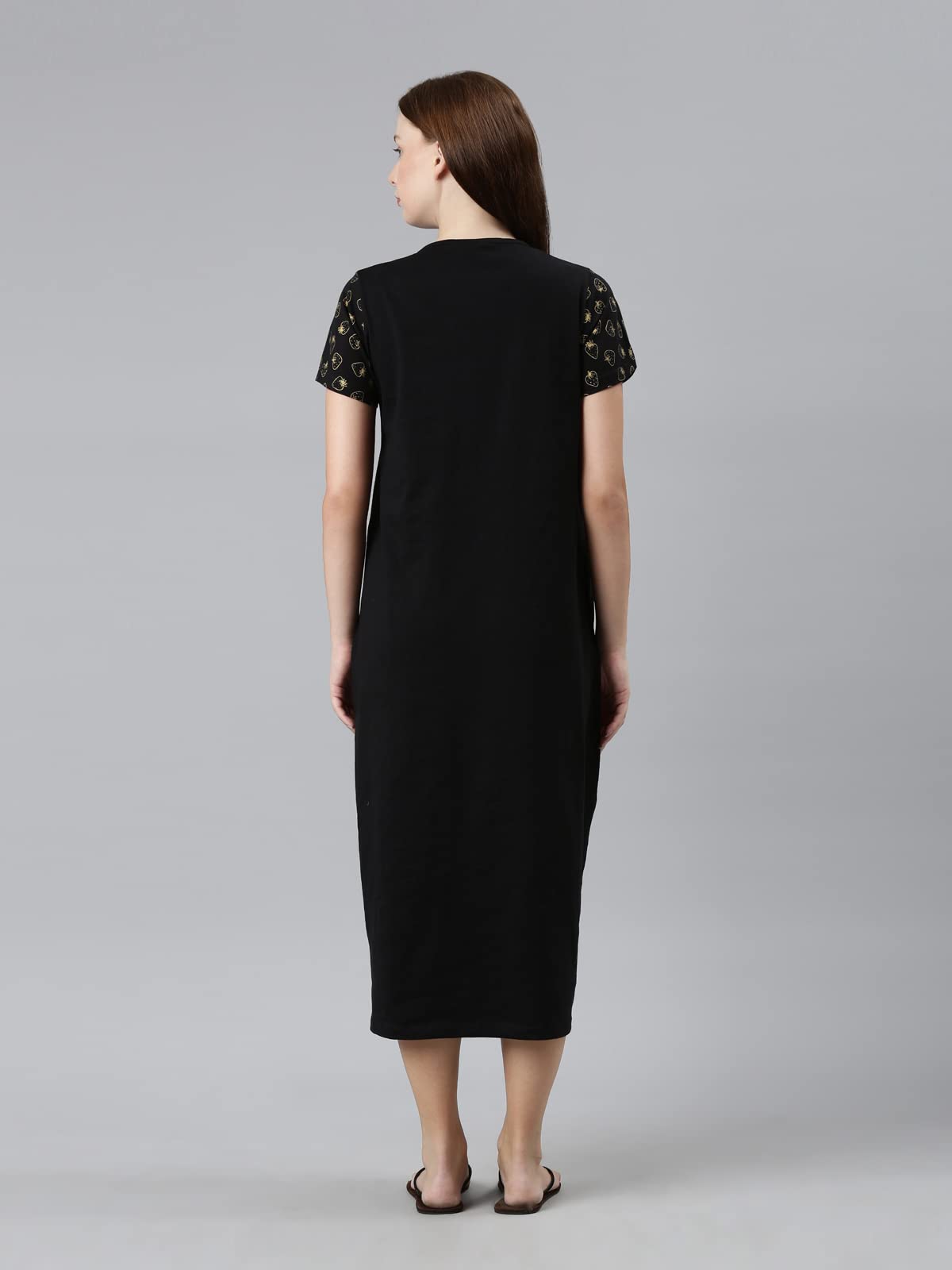 KRYPTIC Womens Black Printed Pure Cotton Maxi Nightdress(Black-XXL) - Image 2 thumbnail