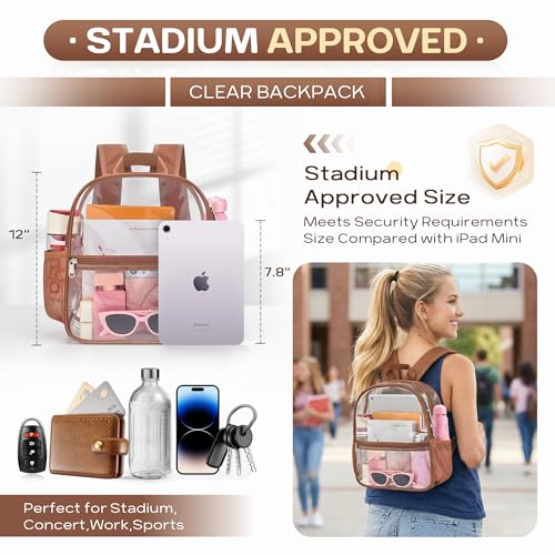 Image of Oraben Clear Backpack Stadium Approved, 12 x 6 x 11 in, Small Transparent Backpack for Concerts, Sports Events, Festivals, Travel, Waterproof PVC, Adjustable Straps, Women Men