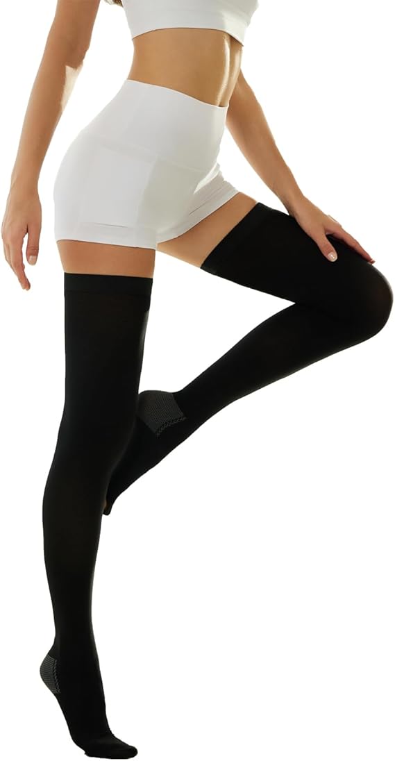 Thigh High Compression Stockings for Varicose Veins with Durable Heel