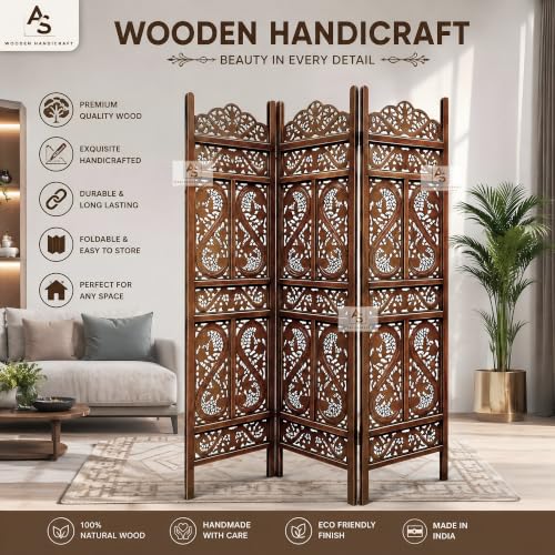 Image of Partition for Living Room,Divider,Partition Wall Room Divider Screen Separator, Wall Panel Divider for Hall | Bedroom |Office | Puja Room | Restaurant S Design (3 Panel Antique)