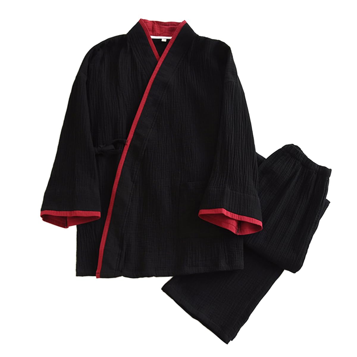 CAMDOM Traje de Bano de Algodon de Dos Piezas de Estilo Japones para Hombre Conjunto de Pijama Tipo Kimono para Parejas