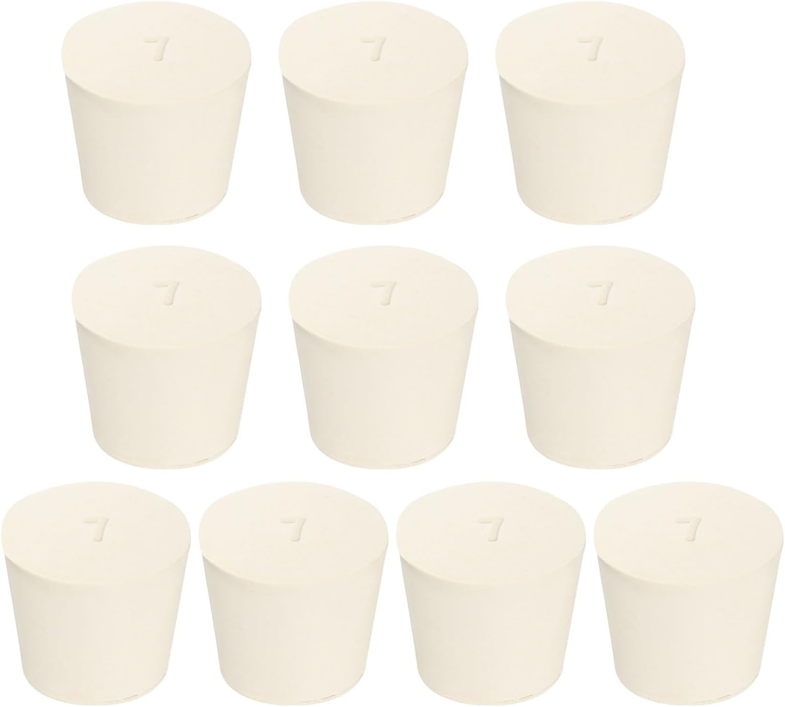 Solid Rubber Stoppers 7#, 10 Pack Tapered Lab Seal Rubber Stoppers Lab Plug Test Tube Bungs for Flask Water Pipe Sealing, White
