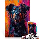  Puzzles de 1000 pièces pour Adolescents Portrait de Chien croisé Berger aux Couleurs abstraites Style Pop Art défi éducatif Décoration Parfaite 38x26cm
