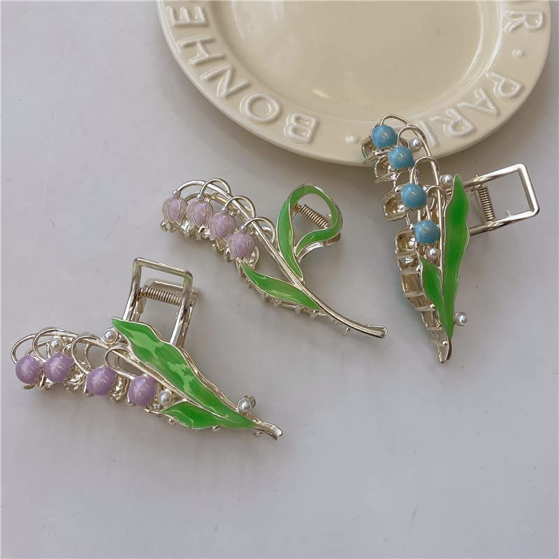 Miniatura 5 de Pinzas de metal para el cabello con diseño de tulipán rosa, 4 huesos de flores, pinzas para el cabello grandes, antideslizantes, no se rompen,