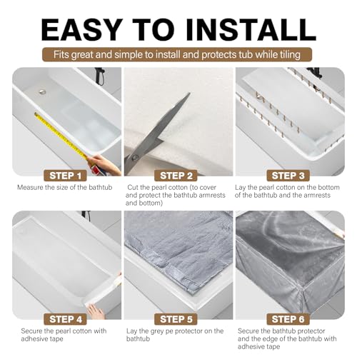 Image of 36 x 72 x 22 Inch Bathtub Cover for Construction Protect Against Scratched Dust Paint and Dirt During Shower Tile Project Fit Standard Tubs