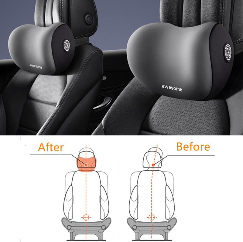 Sothuba Car Lumbar Support Pillow and Car Neck Pillow Kit, Ergonomic Car Seat Headrest & Lumbar Cushion with Adjustable Strap for Neck Back Pain Relief, for Office Chair/Truck/Wheelchair (Gray)