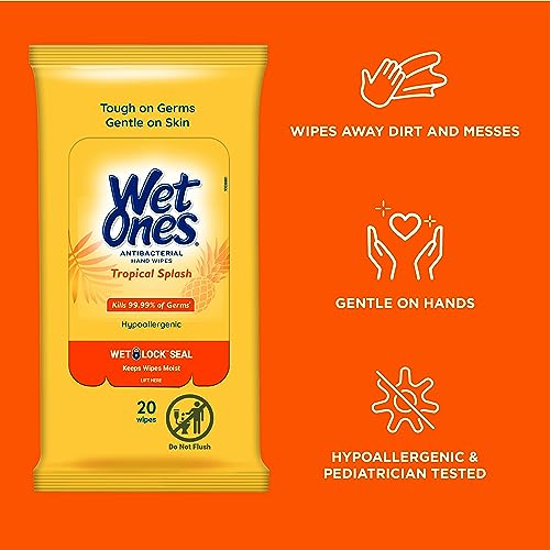 Image of Wet Ones Mixed 18 Piece Bundle of Human & Pet Wet Wipes, Tropical Splash Scent| 10 Packs Antibacterial Wipes, 20 Ct Plus 8 Packs for Pets Paw & Tushie Dog Wipes, 30ct