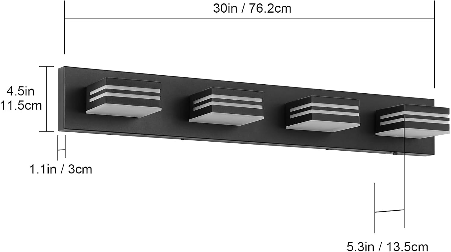 LED Modern Bathroom Vanity Light Fixtures (4-Light, 30-Inch), Matte Black Modern Bathroom Wall Lighting Fixtures Over Mirror (Cool White 6000K)