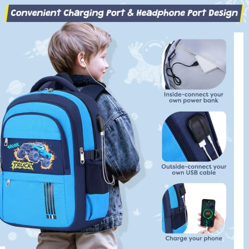 Image of ACESAK Boys Backpack - 3PCS Cool Luminous Backpack for Boys School Backpacks for Kids Kindergarten Elementary Preschool Middle School Bags with Lunch Box Pencil Case Set (Off-road Vehicle)