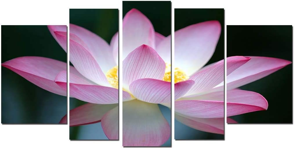 Startonight Glass Wall Art Acrylic Decor Pink Flower, and a Contemporary Clock Set of Set of 5 Total 35.43 X 70.87 Inch 100% Original Artwork the Ultimate Wall Art