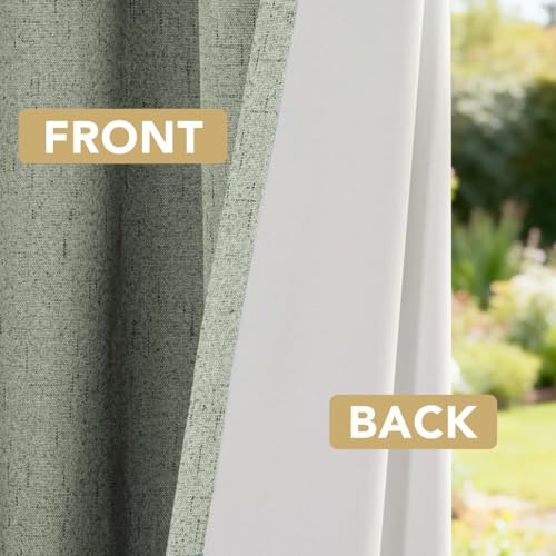 Image of H.VERSAILTEX 100% Blackout Curtains for Bedroom 84 Inches Long Grommet Linen Face Full Light Blocking Curtain Drapes for Living Room Thermal Linen Look Curtains 2 Panels Set, 52 inch W x 84 inch L, Sage