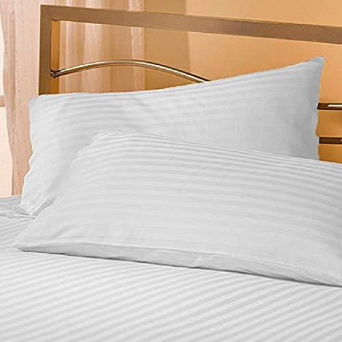 Image of Cotton Luxurious Striped 2 Piece Sateen Pillow Cover Set, Normal Size, 16 inch x 24 inch- White