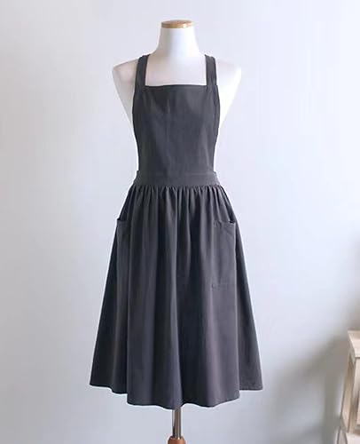 Miniatura 2 de Delantal de lino de algodón con espalda cruzada, delantal vintage para mujer, con 2 bolsillos para cocinar, pintura, jardinería