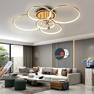 Ceiling Light LED Lamps Ceiling Lights Gold Modern Dimmable Ring Design Living Room Lamp with Remote Control Aluminium LED Lighting for Living Room Bedroom Kitchen Dining Room Office 5 Rings 100 cm 105 W