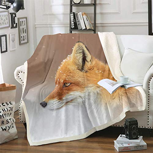 Loussiesd - Manta de forro polar con diseño de zorro en 3D, diseño de animales para silla, sofá, dormitorio, decoración de invierno, tema de la naturaleza, manta de peluche para bebé 30 x 40 pulgadas