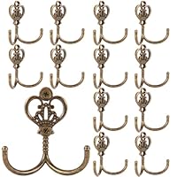 XHIPY 12 Sets Vintage Coat Hooks, Wall Hooks for Hanging Towel/Coat, 40LB Double Prong Vintage Metal Wall Hook for Living Room, Bathroom, Kitchen, Bedroom (Bronze)