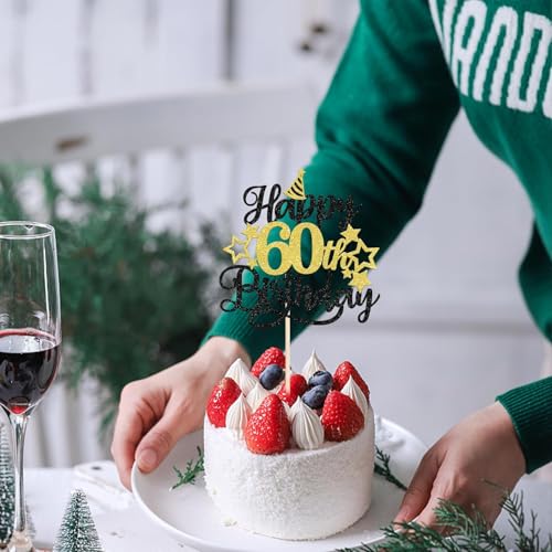 Image of Confetti! Glittering 60th Birthday Cake Topper with Star Hat - Cheers to 60 Years! Fabulous Cake Decorations for elders 60th Birthday & Anniversary Party Supply