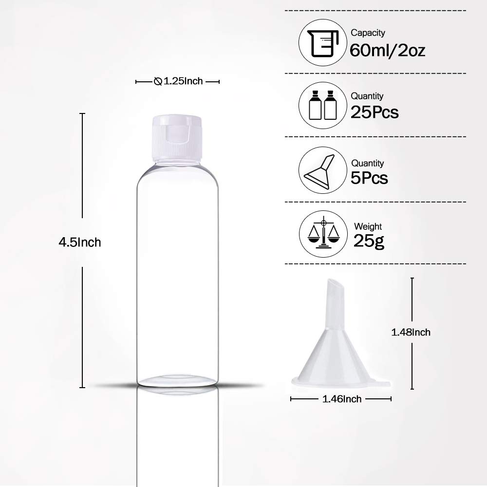YsesoAi Leere Kunststoff-Flaschen mit Klappdeckel für Toilettenartikel, Flüssigkeiten, Shampoo, Lotion, Conditioner, Weiß, 25 Stück