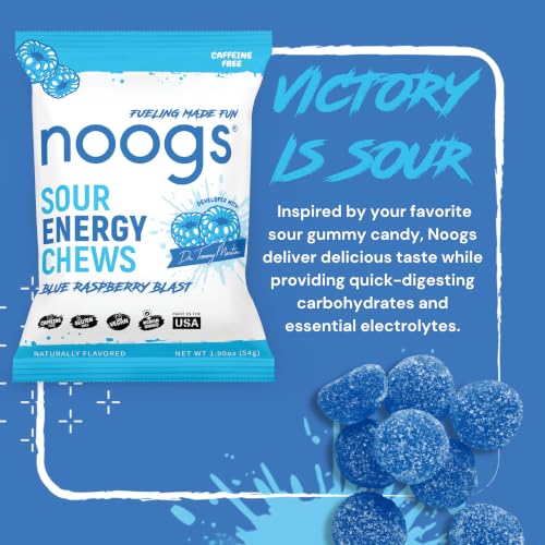 Image of Sour Energy Chews, Blue Raspberry Blast Electrolyte Energy Gummies, Sour Candy Flavored Alternative to Running Gels, Vegan, Gluten Free & Caffeine Free | 12 Packs, 144 Gummies